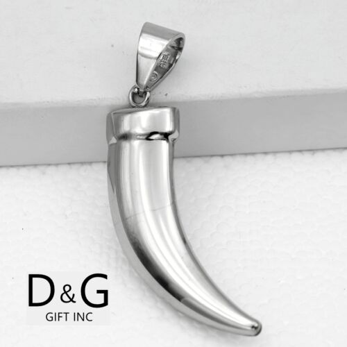 DG Men&#039;s Silver Stainless Steel,Wolf Fang Tooth Charm Pendant Unisex + Box
