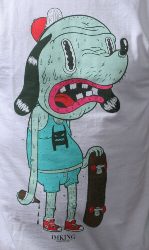 IM KING Mens White or Red Skateboarding Drunkies Dog T-Shirt USA Made NWT