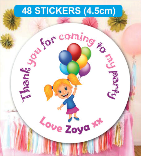 48 Birthday Party Bag Stickers Sweet cone Labels Fun Personalised 