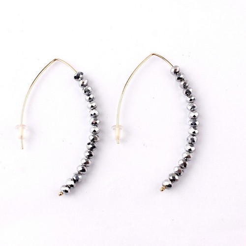 Faceted Beads Fishhook Fish Hook Crescent Hoop Earrings Fishhook Drop Earrings
