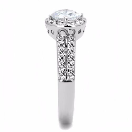 Round Clear Cut CZ Center 316 Stainless Steel Non Tarnish Womens Promise Ring