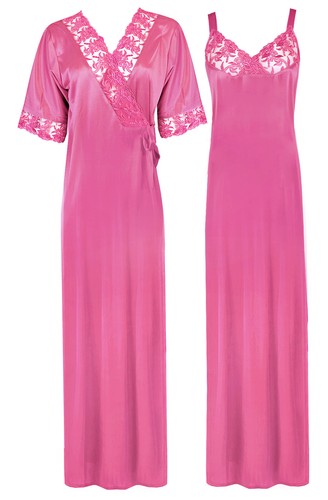 LADIES LONG SATIN FLORAL LACE DRESSING GOWN WOMENS NIGHTWEAR PLUS SIZE 14-18