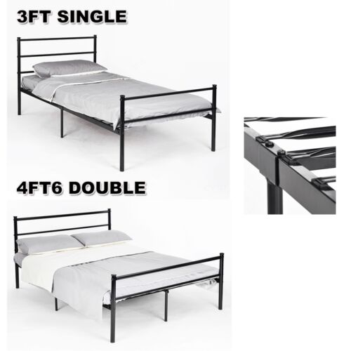 Single//Double Bed Frame Black Metal Size 3ft,4ft6 Bedframe Guest Sturdy Bedstead