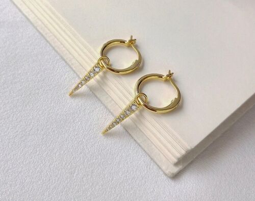 18K gold filled 925 Sterling Silver HH Pave Spike CALIN Hoop Boucles d'oreilles 