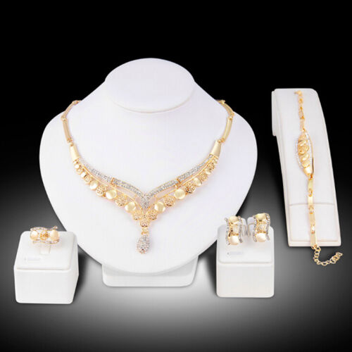Vintage Necklace Earrings Jewelry Fashion Gold Women CrystalParty Jewelry Set WD