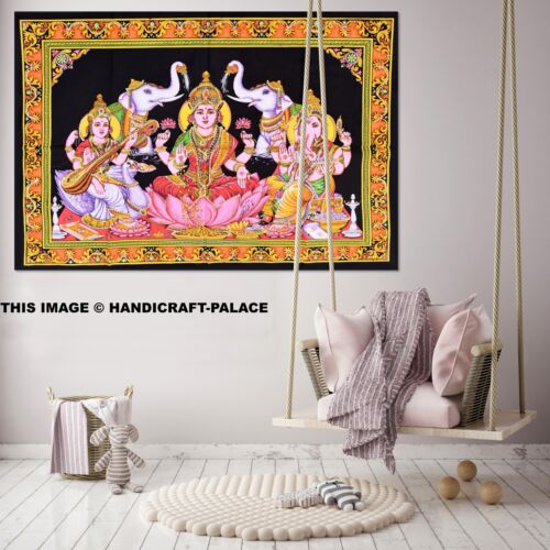 hindu goddess money laxmi lakshmi sequin wall hanging tapestry ethnic decor art 