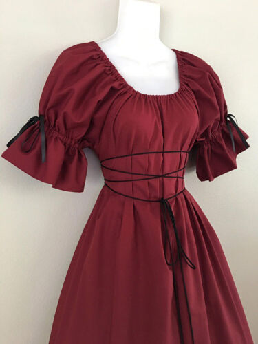 Women Medieval Vintage Dress Ruffle Cuff Maxi Skirt Long Gown Cosplay Dress 