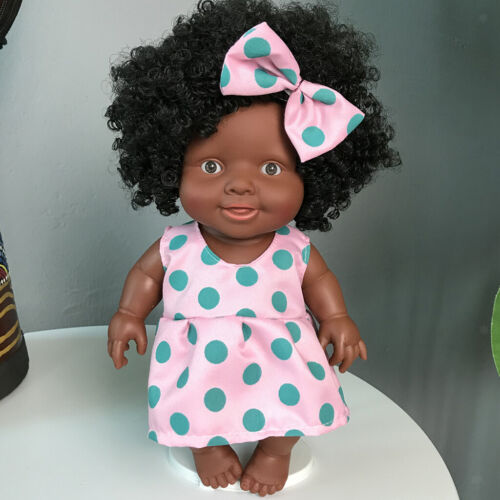 Cute Reborn 10inch Vinyl Baby Girl Doll Black Skin Tone /& Explosion Curly Hair