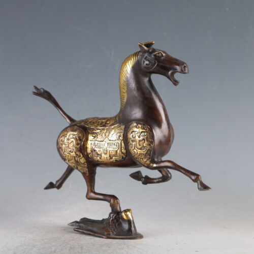 Details about  / Exquisite China Ancient Gilt Copper Horse Riding Swallow Statue