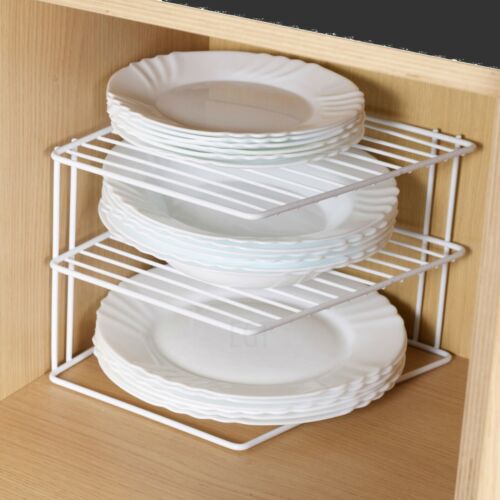 Laminated Metal Wire 3 Tier Corner Plate Stand Rack Kitchen Cupboard Storage NEW 