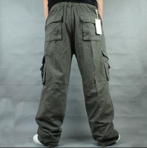 Mens Army Combat Loose Baggy Casual Cargo Pants Cotton Outdoor Work Trousers New