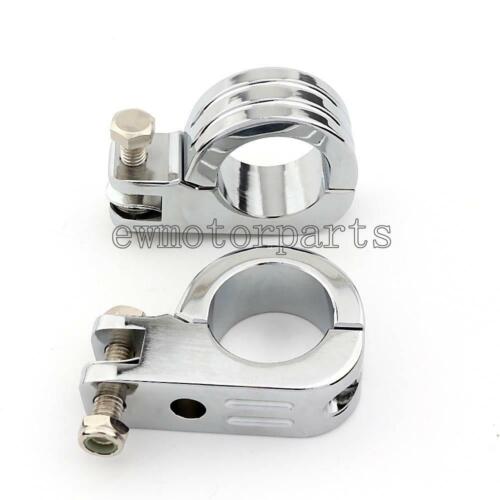 Chrome Motorcycle 1.5/" 1-1//2/" Engine Guard Highway Bar Pegs Foot Peg Mount Clamp