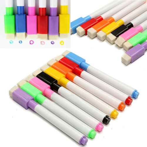 Lots 10Pcs Plastic Black Dry Erase Whiteboard Marker Pens with Eraser Lid Cap