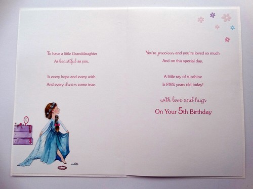 Petite-Fille 5 aujourd/'hui 5th Dressing up Design Happy Birthday Card Lovely Verset