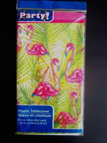Details about  / Pink Flamingo Tropical Lightweight Plastic Table Cover 54/" x 108/" BRAND NEW