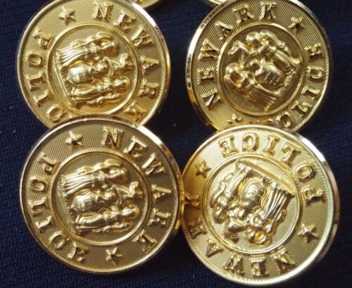8 Vintage Gold Color Metal Newark Police Uniform Buttons Waterbury Co Conn.