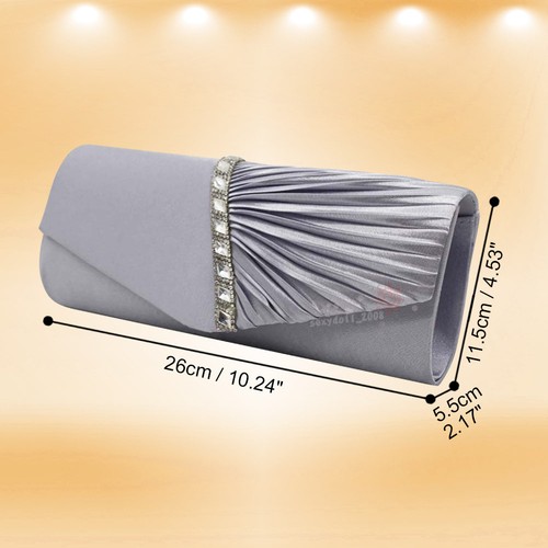 UK Women Wedding Evening Party Satin Crystals Prom Clutch Shoulder Bag Handbag