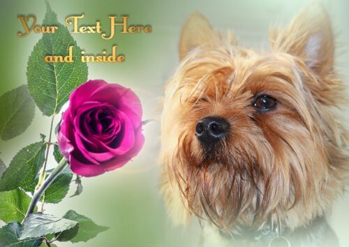 Personnalisé Yorkshire Yorkshire Terrier Rose Anniversaire Anniversaire Etc carte insert