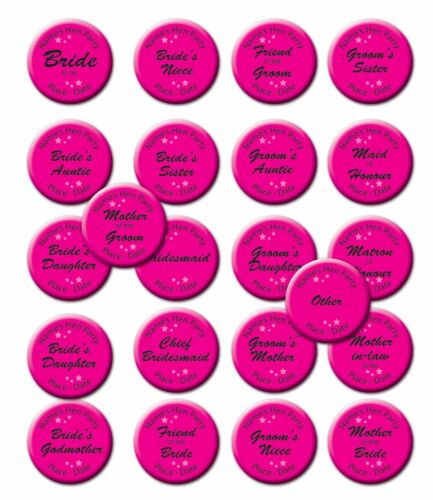 *5 for 4* Personalised Pink /& Black Hen Night//Party//Do Pin Badge 58 or 77mm