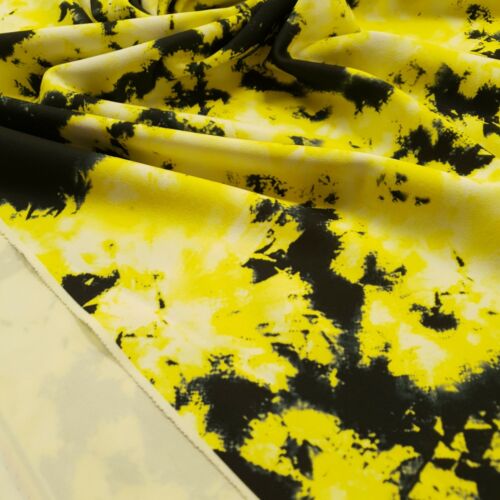 4 Metres Yellow /& Black Tie Dye Print Scuba Crepe Fabric