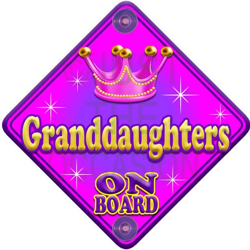 NEW ALLURE GRANDDAUGHTERS Pink Personalised Baby on Board Car Window Sign
