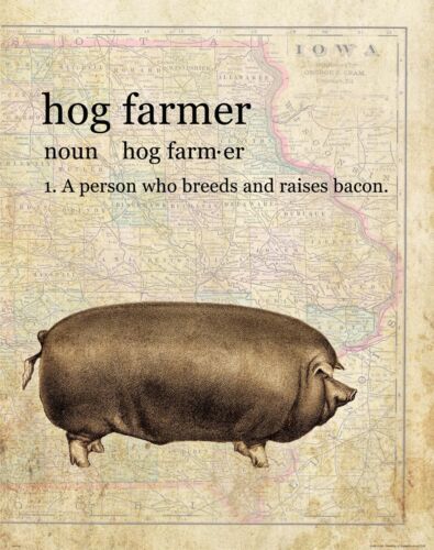 Hog Farmer Vintage Iowa State Map Art Print 4-H FFA Pork Producers Swine MAP34