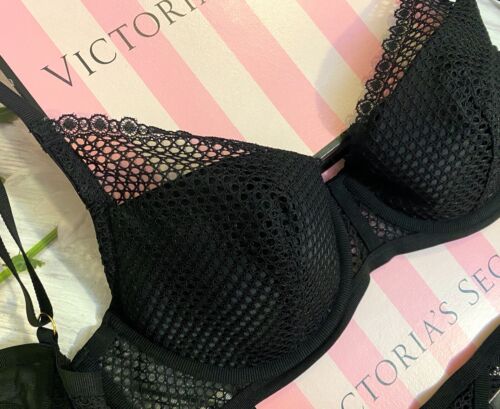 Victoria's Secret Luxe Lingerie Fishnet Lace Push-up Bra Set Black 34DD 36D 38D