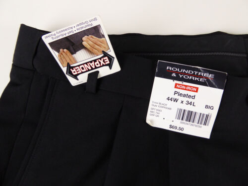 Roundtree /& Yorke Easy Care Non Iron Pleated Expander Waist Dress Pants $69  NWT