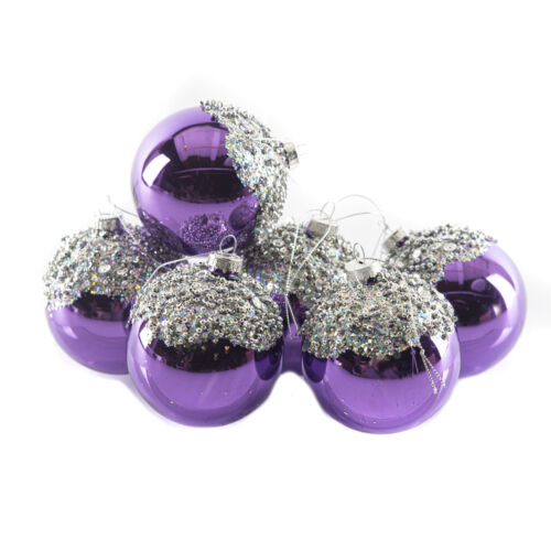 Prachtvolle Christbaumkugeln Perlenverzierung 6er Set violett Weihnachten Deko