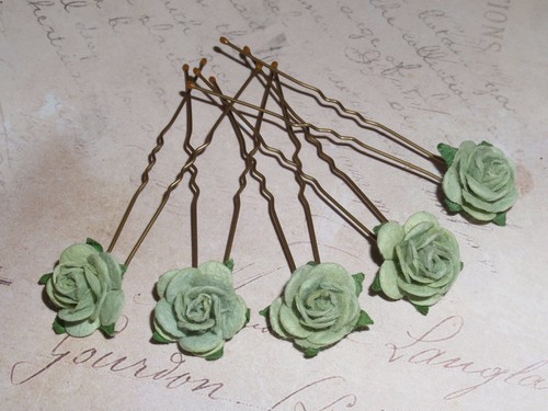 Hair Flowers,Bridesmaid,Prom,Festival,Boho Sage Moss Green Rose Hair pins