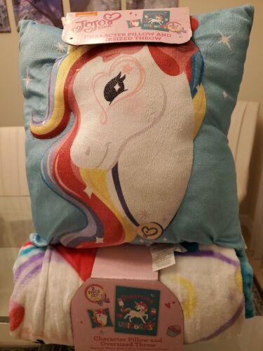 NWT Nickelodeon JoJo Siwa Unicorn Character Pillow And Throw Blanket 2 piece set 