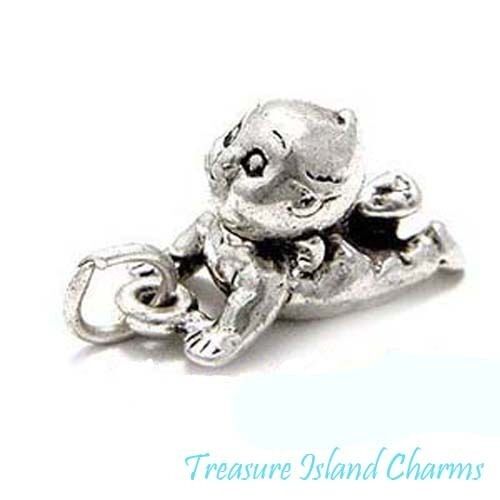 Rampant Kewpie-like Baby Doll 3D 925 Solid Sterling Silver Charm Made in USA