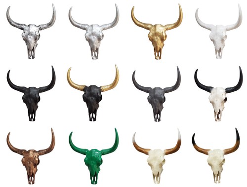 XL Bullenschädel Wand Garten Deko Figur Skulptur In und Outdoor H46 cm Schw-Gol