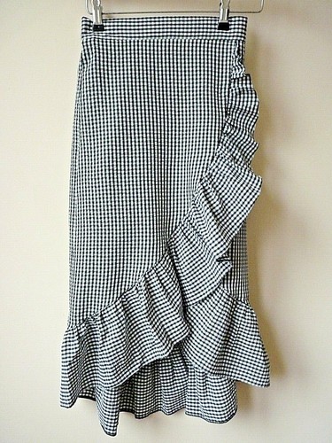 New Ex Miss Selfridge Gingham Asymmetrical Frill Ruffle High Low Skirt Size 4-14