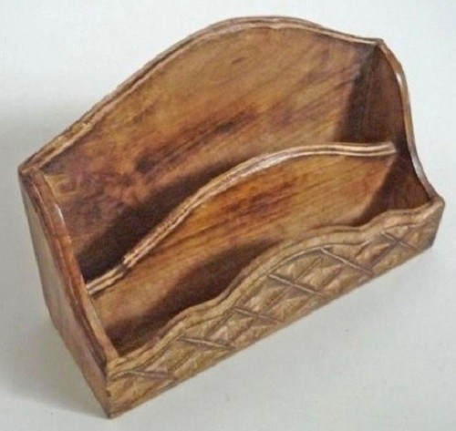 Shabby Chic Wooden Desk Tidy Hand Carved Wood Letter Rack in Distressed Effect