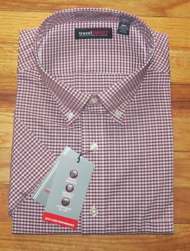 Roundtree Mens SS Red Black Plaid Travel Shirt 3X NWT