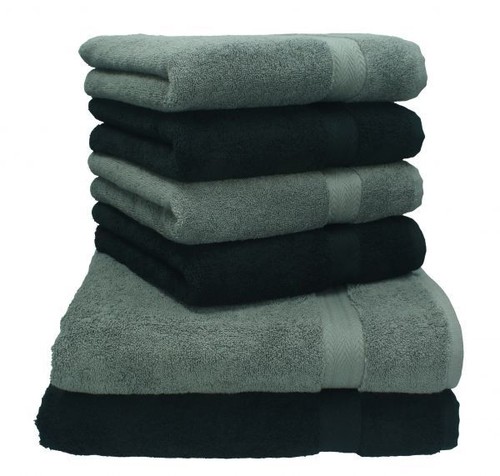 BETZ 6tlg Serviette Set Premium 2 Duschtücher 4 serviettes Anthracite /& Noir