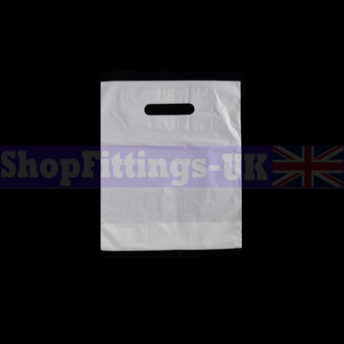 100x New White Patch Handle Carrier Gift Retail Shopping Plastic Bags 10"X12"+4 