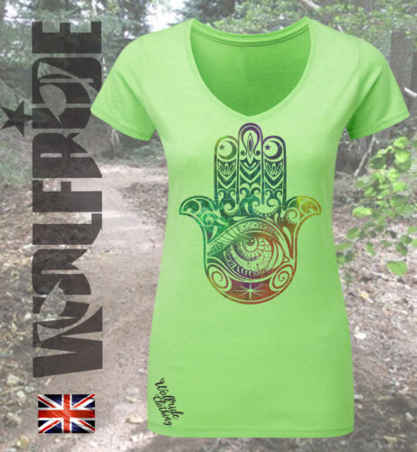 l/'Afrique Boho Fashion paix, Femmes T-Shirt col V Hamsa Main T-shirt
