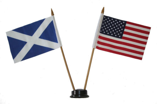 ANDREW 4"X6" DOUBLE STICK FLAG WITH BLACK STAND ON 10" P.POLE USA & SCOTLAND ST 