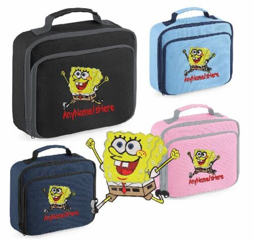 Personalised Embroidered Sponge Bob square Pants Lunch cool Bag School Dinner. 