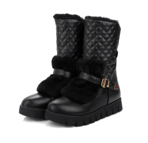 Winter Women Warm Fur Hidden Heels Snow Boot Leather Buckle Platform Shoes 