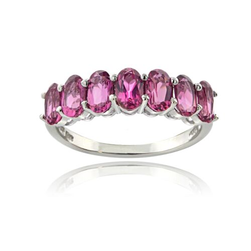 .925 Sterling Silver 1.75 Ct Pink Tourmaline Oval Half Eternity Band Ring 