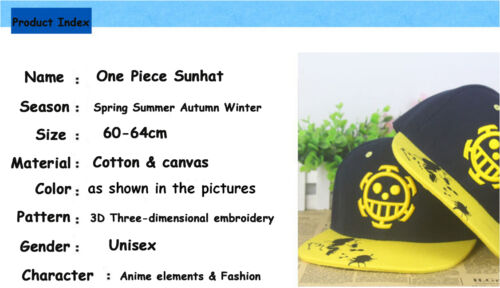 Anime One Piece Trafalgar Law Logo cotton baseball cap cosplay Sun hat Hip-hop