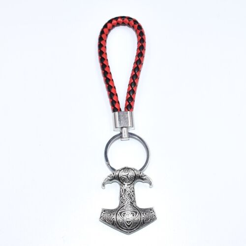 Details about  / Men/'s Norse Viking Double Raven Thor Hammer Keychain Leather Cord Keyring Gifts