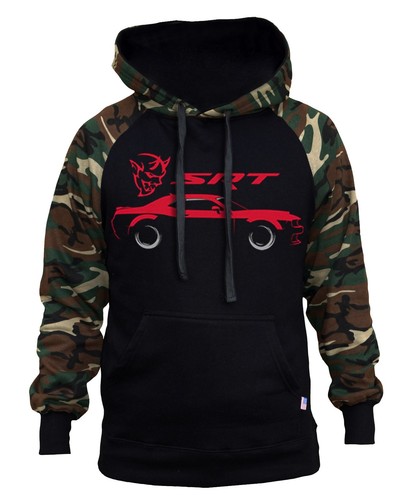 New Men/'s Dodge Challenger Demon SRT Camo//Black Raglan Hoodie Sweater Muscle Car
