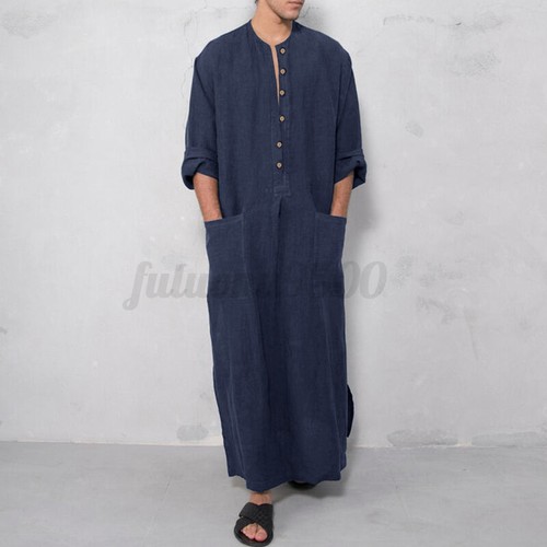 Men/'s Long Sleeve Denim Casual Formal Party Long Kaftan Loungewear Thobe Dress