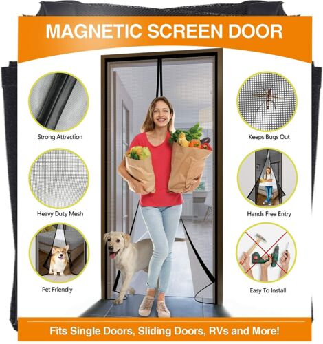 YUFER Fiberglass Magnetic Mesh Screen Door 36×82 Fits Door Size up to 36''x82'' 
