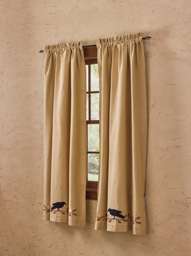 Window Curtain Lined Panel Pair 63/" Primitive Crow by Park Designs Tan Black
