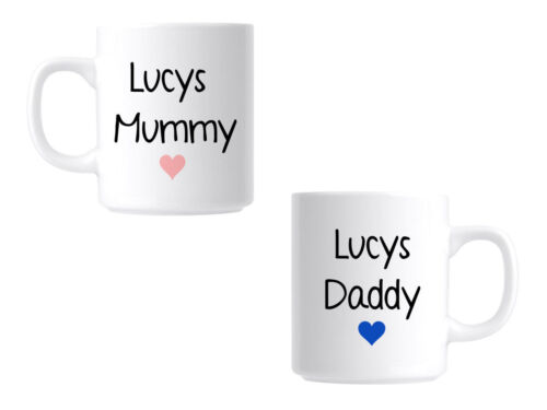 Personalised Mummy and Daddy Two Mug Gift with your kids name on limited offer 